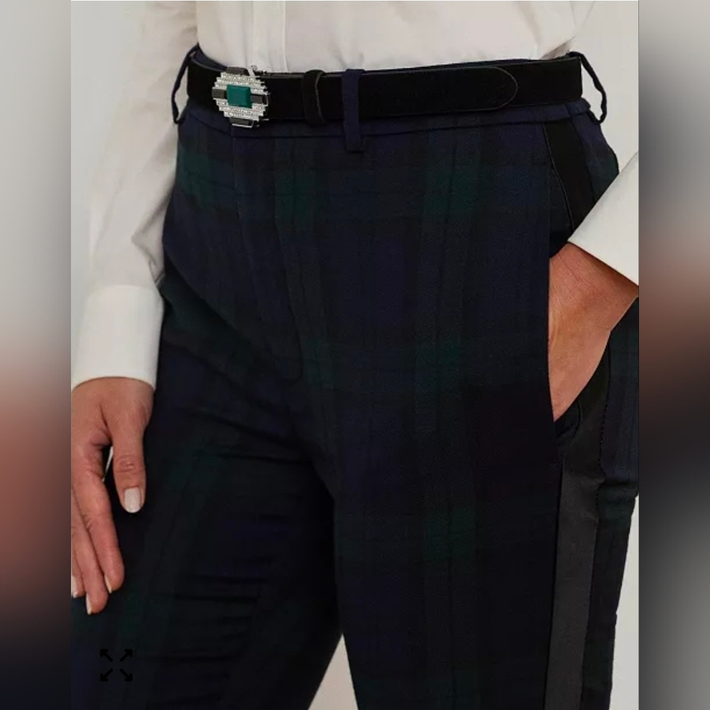 Ralph Lauren Plaid Tartan Wool Blend Satin Stripe Cropped Ankle Trouser Pant 20W